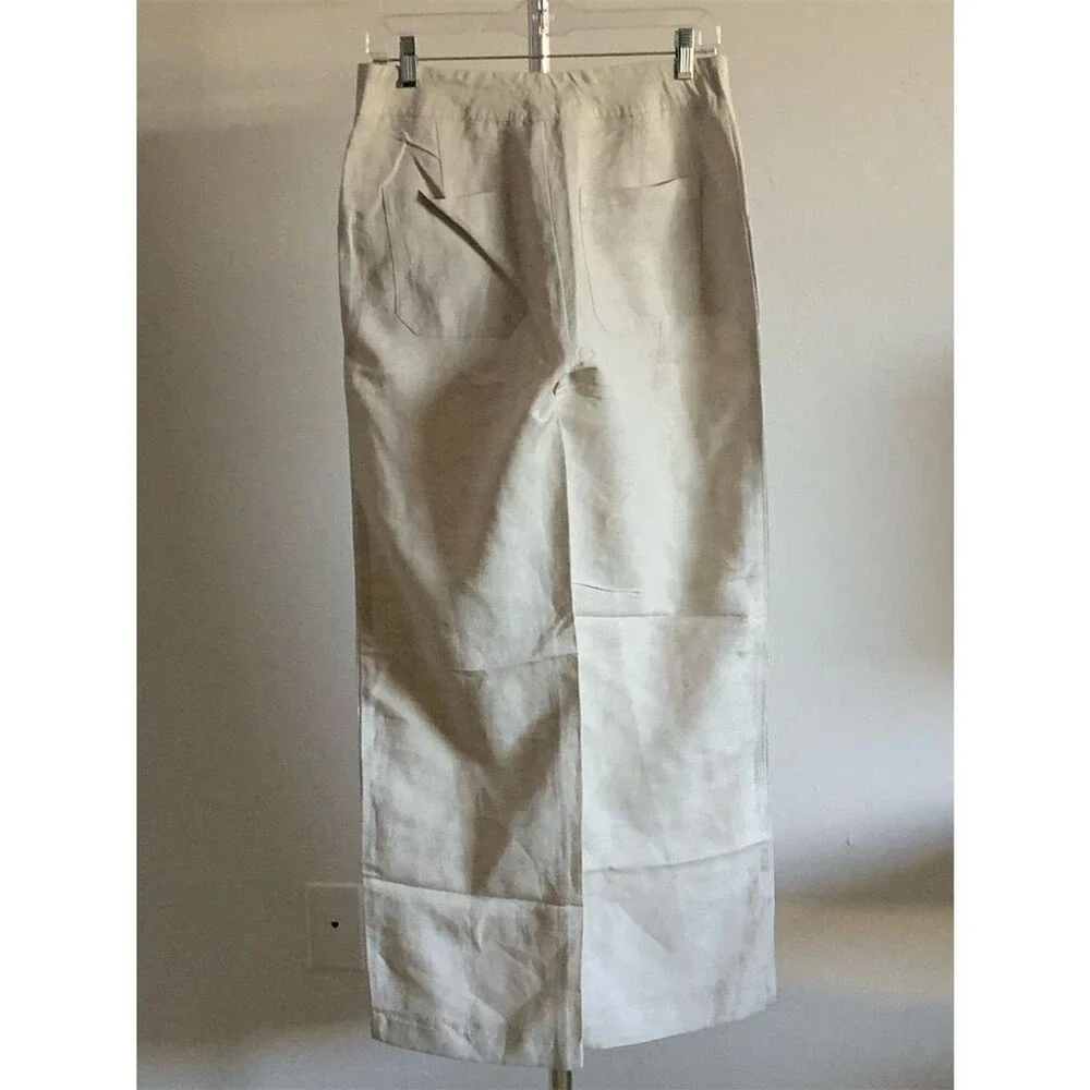Coldwater Creek Womens Wide Leg Pants 4 Beige Linen Rayon Drawstring Casual
